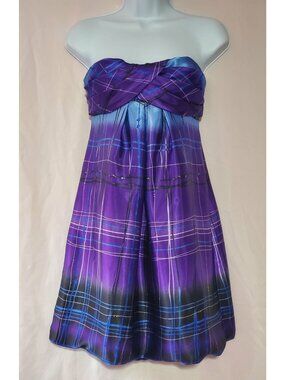 (A1111) Jump Apparel by Wendye Chaitin Black Blue Purple Color Block Strapless D